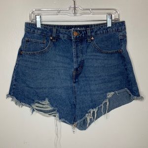 WILD FABLE Jean Shorts HIGH RISE SHORT Destroyed Hem Button Fly 5 Pocket 10